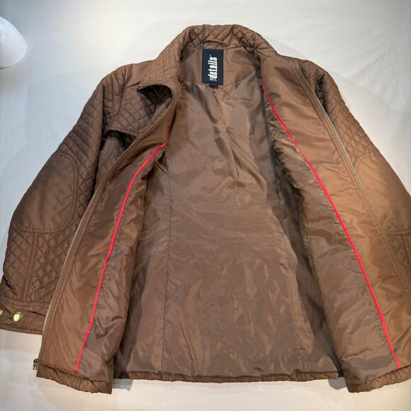 Details Intl Brown Quilted Jacket Womens Large Lightweight Snap Pocket Coat - Picture 3 of 8